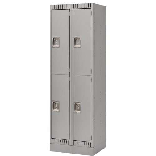 Lockers, 2 -tier, Bank of 2, 24" x 18" x 76", Steel, Grey, Knocked Down
