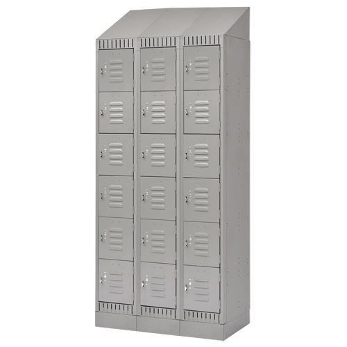 Lockers, 6 -tier, Bank of 3, 36" x 18" x 86", Steel, Grey, Knocked Down