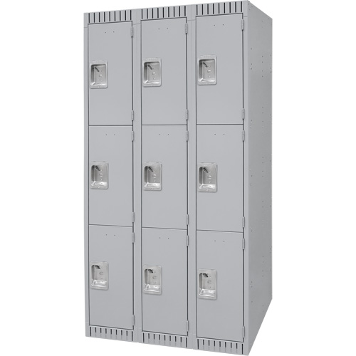 Lockers, 3 -tier, Bank of 3, 36" x 18" x 72", Steel, Grey, Knocked Down