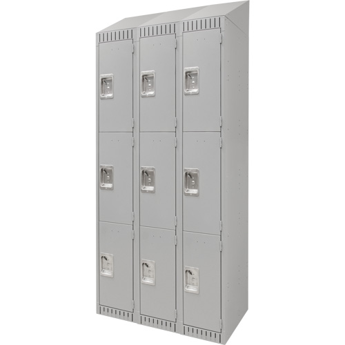 Lockers, 3 -tier, Bank of 3, 36" x 18" x 82", Steel, Grey, Knocked Down