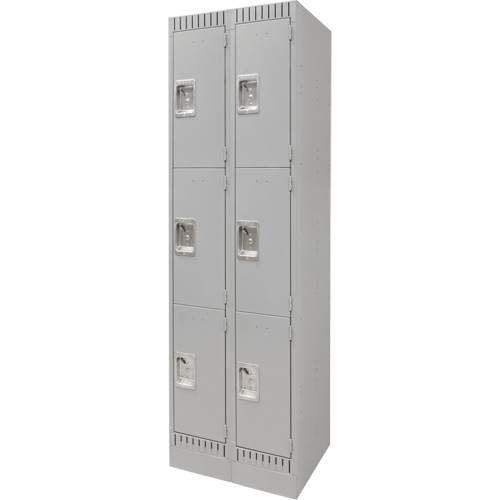 Lockers, 3 -tier, Bank of 2, 24" x 18" x 76", Steel, Grey, Knocked Down
