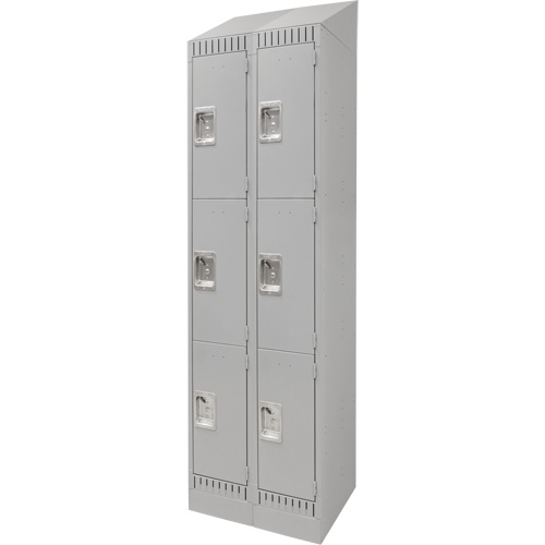 Lockers, 3 -tier, Bank of 2, 24" x 18" x 86", Steel, Grey, Knocked Down