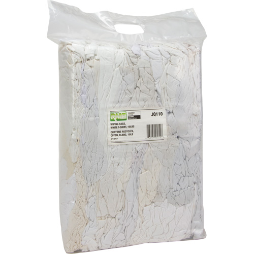 Recycled Material Wiping Rags, Cotton, White, 10 lbs.