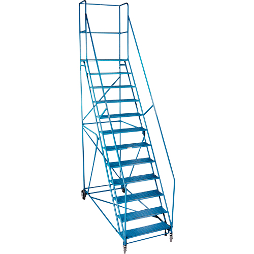 CSA-Certified Rolling Step Ladder with Locking Step, 12 Steps, 30" Step Width, 109" Platform Height, Steel