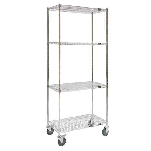 Wire Shelf Cart, Chrome Plated, 36" x 69" x 18", 800 lbs. Capacity