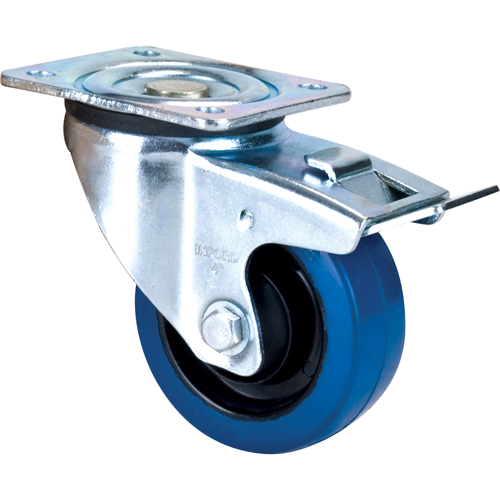 Blue Caster, Swivel with Brake, 4" (101.6 mm), Rubber, 350 lbs. (158.8 kg.)