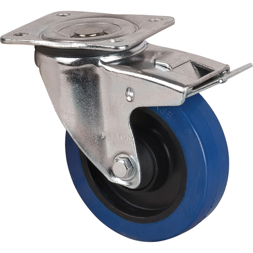 Blue Caster, Swivel with Brake, 5" (127 mm), Rubber, 400 lbs. (181 kg.)