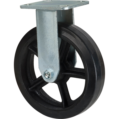 Mold-on Caster, Rigid, 8" (203.2 mm), Rubber, 660 lbs. (299 kg.)