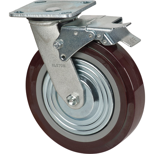 Caster, Swivel with Brake, 8" (203.2 mm), Polyurethane, 1000 lbs. (453.6 kg.)