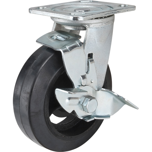Mold-on Caster, Swivel with Brake, 8" (203.2 mm), Rubber, 660 lbs. (299 kg.)