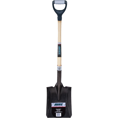 Heavy-Duty Square Shovel, Hardwood, Carbon Steel Blade, D-Grip Handle, 30" Long