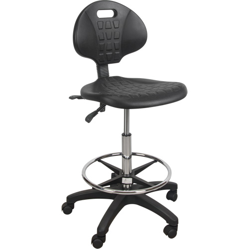 Heavy-Duty Ergonomic Stool, Mobile, Adjustable, 39" - 48", Polyurethane Seat, Black