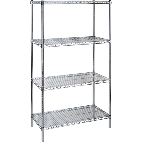 Standard-Duty Chromate Wire Shelving, 4 Tiers, 36" W x 63" H x 14" D