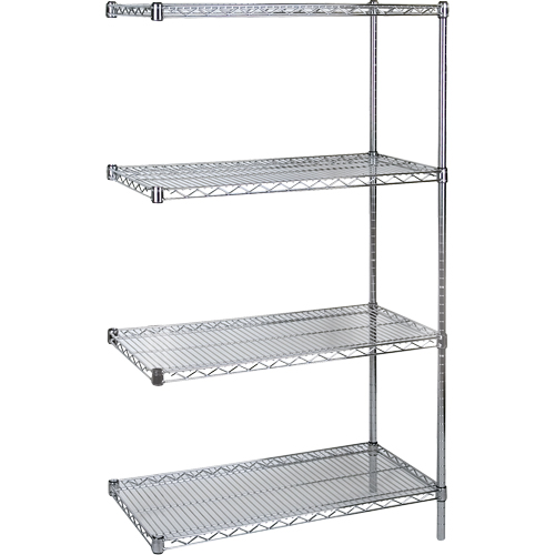 Standard-Duty Chromate Wire Shelving, Add-On Kit, 4 Tiers, 36" W x 63" H x 14" D