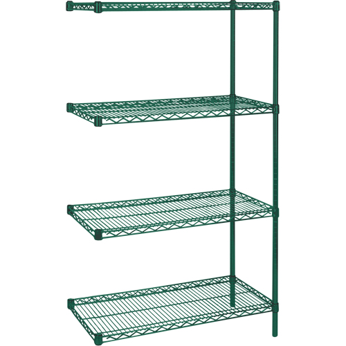 Heavy-Duty Green Epoxy Finish Wire Shelving, Add-On Kit, 4 Tiers, 48" W x 63" H x 14" D