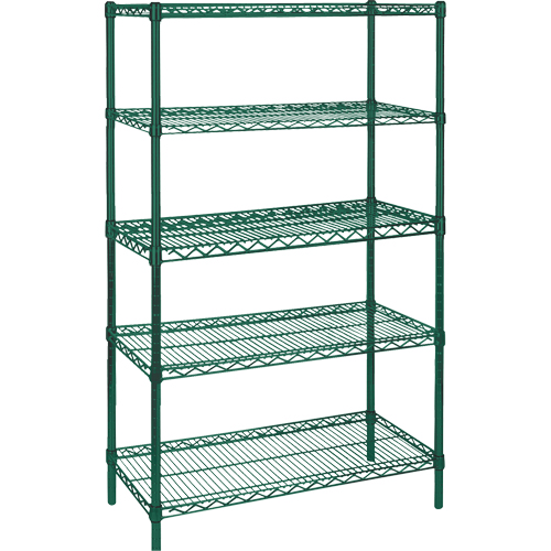 Heavy-Duty Green Epoxy Finish Wire Shelving, 5 Tiers, 30" W x 74" H x 14" D
