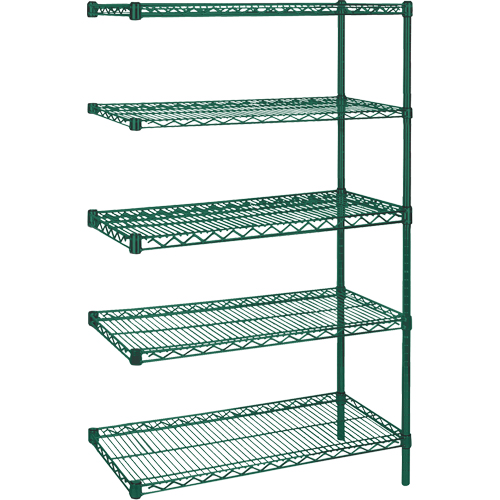 Heavy-Duty Green Epoxy Finish Wire Shelving, Add-On Kit, 5 Tiers, 30" W x 74" H x 14" D