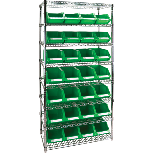 Heavy-Duty Wire Shelving Unit with Storage Bins, 8 Tiers, 36" W x 74" H x 14" D