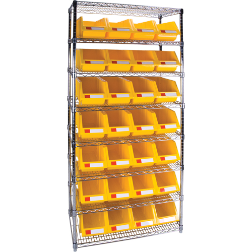 Heavy-Duty Wire Shelving Unit with Storage Bins, 8 Tiers, 36" W x 74" H x 18" D