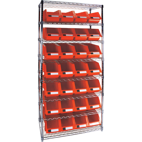 Heavy-Duty Wire Shelving Unit with Storage Bins, 8 Tiers, 36" W x 74" H x 18" D