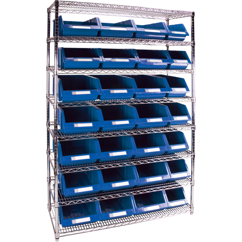 Heavy-Duty Wire Shelving Unit with Storage Bins, 8 Tiers, 48" W x 74" H x 18" D
