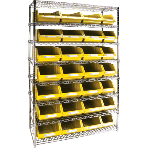 Heavy-Duty Wire Shelving Unit with Storage Bins, 8 Tiers, 48" W x 74" H x 18" D
