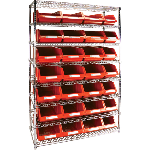 Heavy-Duty Wire Shelving Unit with Storage Bins, 8 Tiers, 48" W x 74" H x 18" D