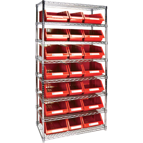 Heavy-Duty Wire Shelving Unit with Storage Bins, 8 Tiers, 36" W x 74" H x 18" D