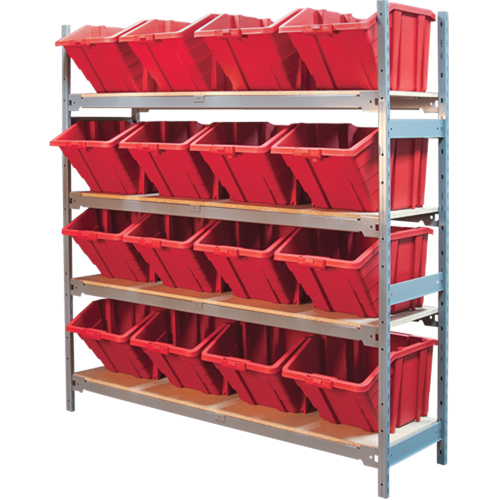 Wide Span Shelving with Jumbo Plastic Bins, Steel, Boltless, 800 lbs. Capacity, 66" W x 72" H x 18" D