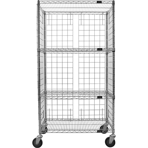 Enclosed Wire Shelf Cart, Chrome Plated, 36" x 69" x 18", 800 lbs. Capacity