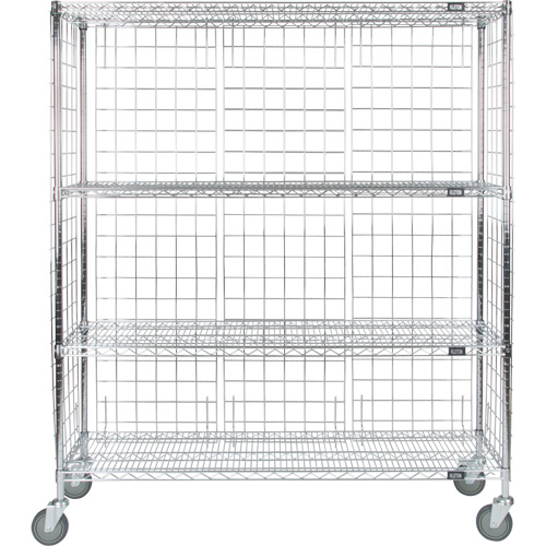 Enclosed Wire Shelf Cart, Chrome Plated, 60" x 69" x 18", 800 lbs. Capacity
