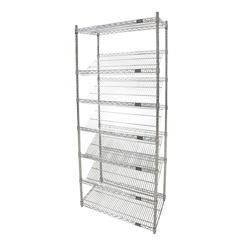 Slanted Wire Shelving Unit, 7 Tiers, 36" W x 74" H x 18" D