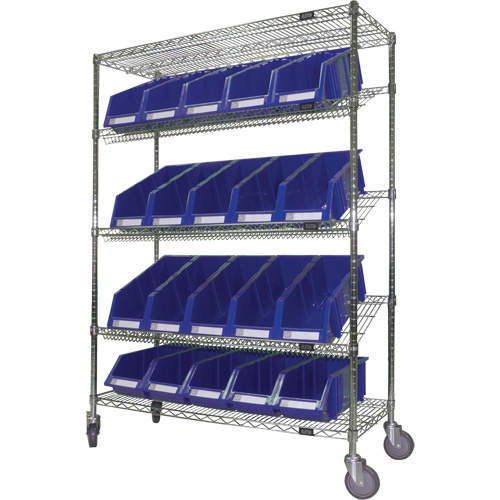 Slanted Wire Shelf Cart with Bins, 5 Tiers, 48" W x 69" H x 18" D