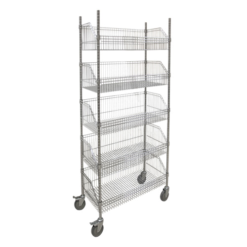 Wire Basket Shelving Cart, 5 Tiers, 36" W x 80" H x 18" D