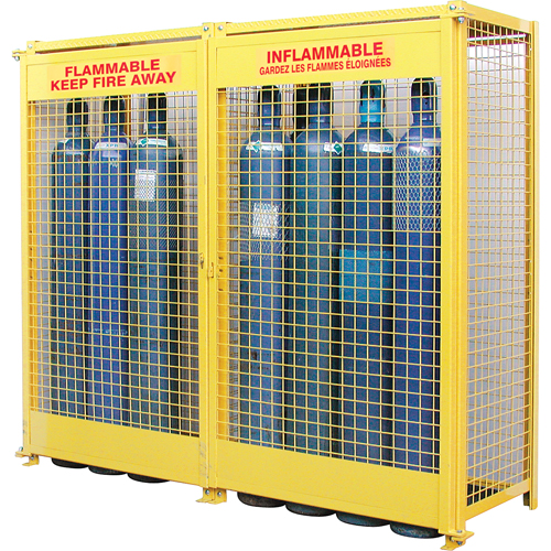 Gas Cylinder Cabinets, 20 Cylinder Capacity, 88" W x 30" D x 74" H, Yellow