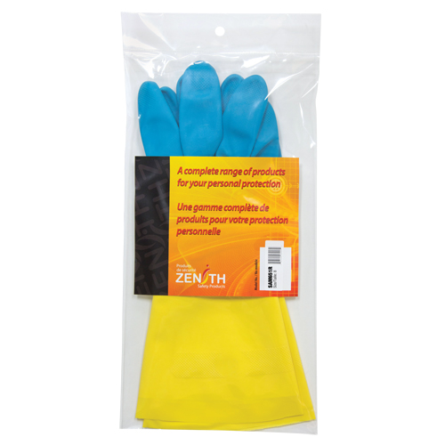 Dipped Chemical-Resistant Gloves, Size 8, 12" L, Neoprene/Rubber Latex, Flock-Lined Inner Lining, 28-mil
