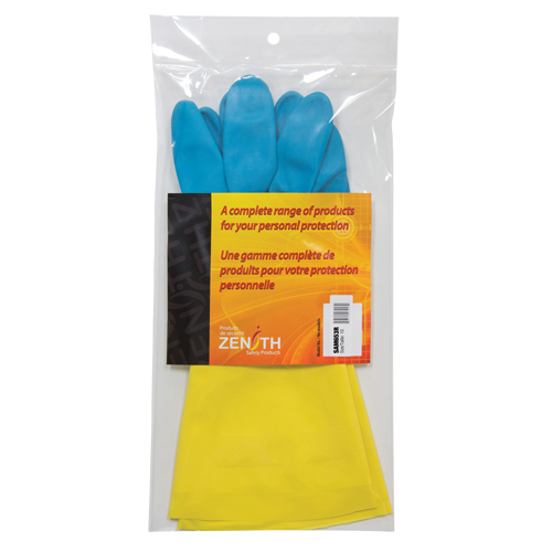 Dipped Chemical-Resistant Gloves, Size 10, 12" L, Neoprene/Rubber Latex, Flock-Lined Inner Lining, 28-mil