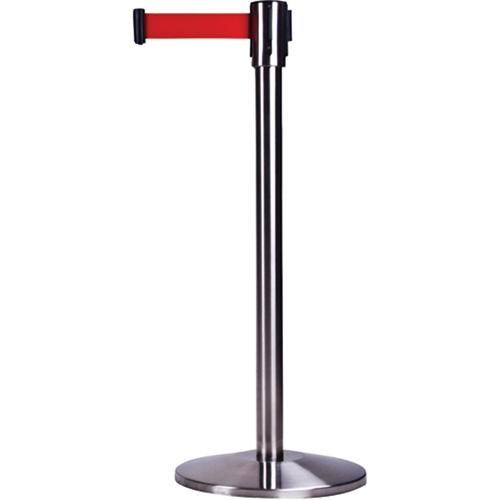 Free-Standing Crowd Control Barrier, Steel, 35" H, Red Tape, 7' Tape Length