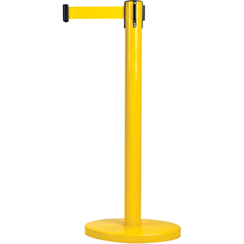 Free-Standing Crowd Control Barrier, Steel, 35" H, Yellow Tape, 7' Tape Length