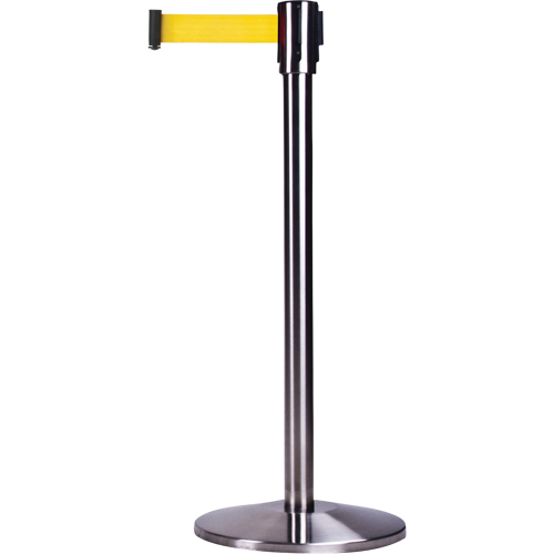 Free-Standing Crowd Control Barrier, Steel, 35" H, Yellow Tape, 12' Tape Length