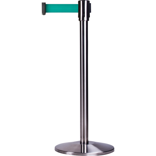 Free-Standing Crowd Control Barrier, Steel, 35" H, Green Tape, 7' Tape Length