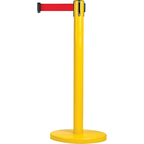 Free-Standing Crowd Control Barrier, Steel, 35" H, Red Tape, 7' Tape Length