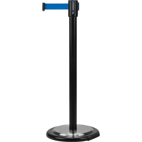 Free-Standing Crowd Control Barrier, Steel, 35" H, Blue Tape, 7' Tape Length