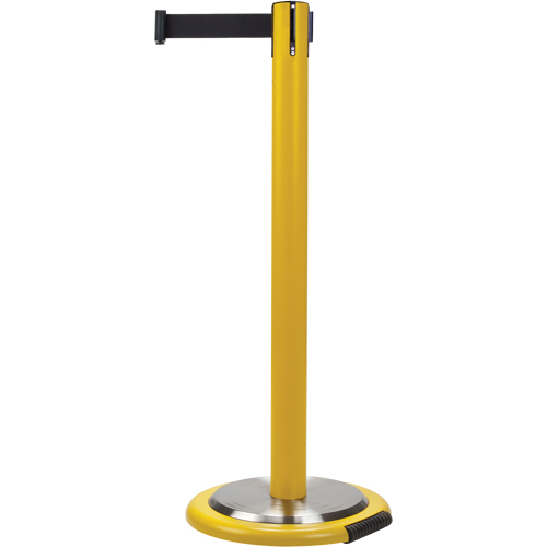 Free-Standing Crowd Control Barrier, Steel, 35" H, Black Tape, 12' Tape Length