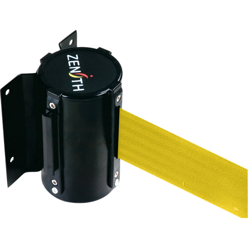 Wall Mount Barrier, Steel, Screw Mount, 12', Yellow Tape