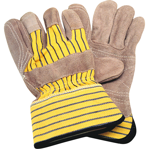Double-Palm Fitters Gloves, Large, Split Cowhide Palm, Cotton Inner Lining