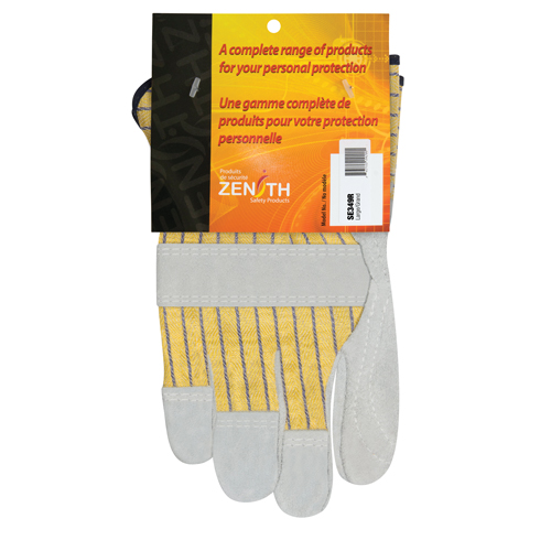 Superior Double-Palm Fitters Gloves, Large, Split Cowhide Palm, Cotton Inner Lining