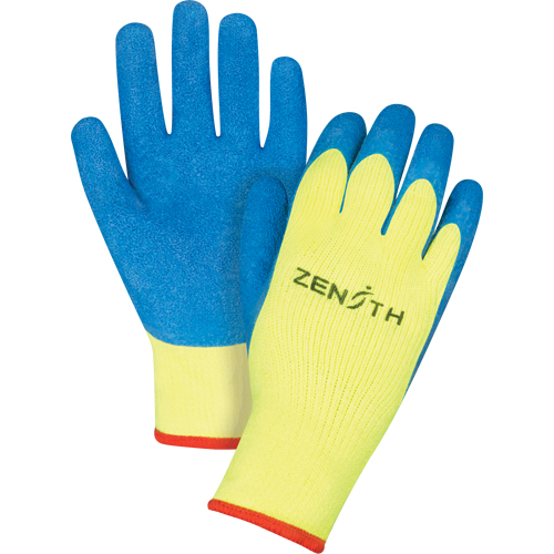 High Visibility Coated Gloves, 7/Small, Rubber Latex Coating, 7 Gauge, Terry Shell