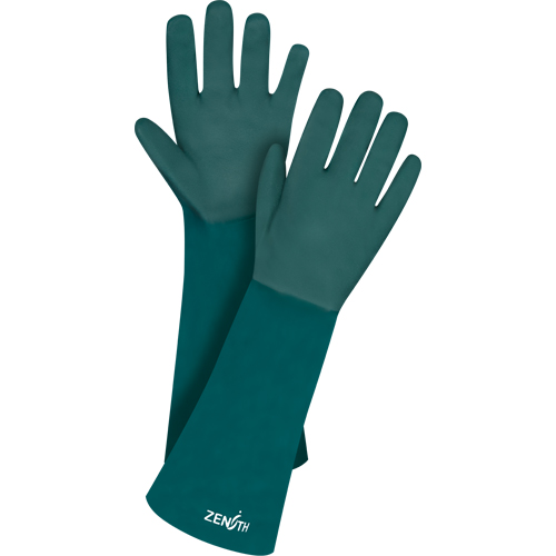 Double Dipped Green Gloves, 18" L, PVC, Cotton Jersey Inner Lining, 70-mil