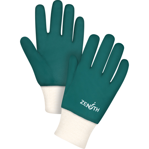 Double Dipped Green Gloves, 10" L, PVC, Cotton Jersey Inner Lining, 70-mil